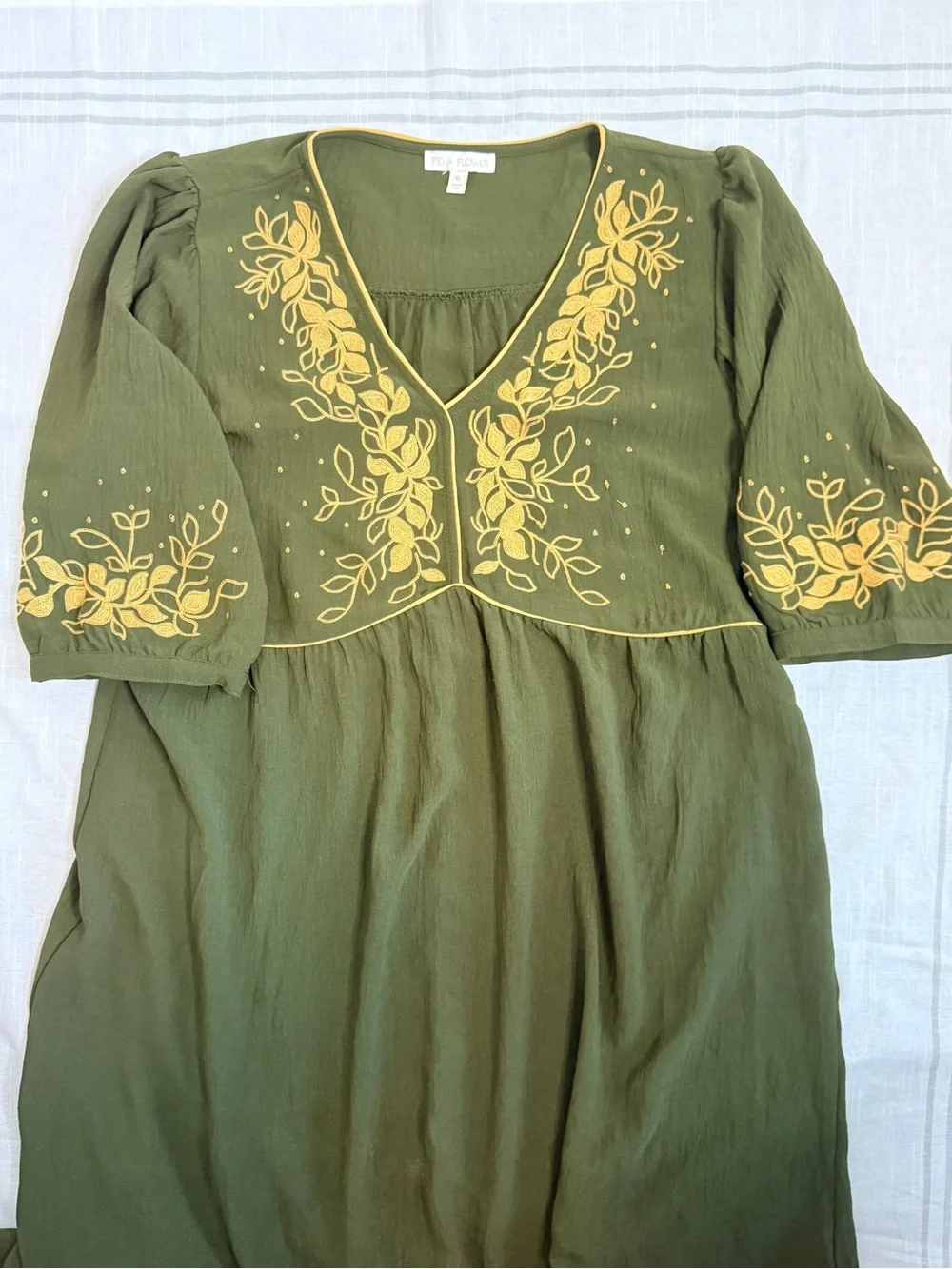 Fig + Flower Olive Green Embroidered Boho Midi Dress XL EUC - Picture 6 of 9
